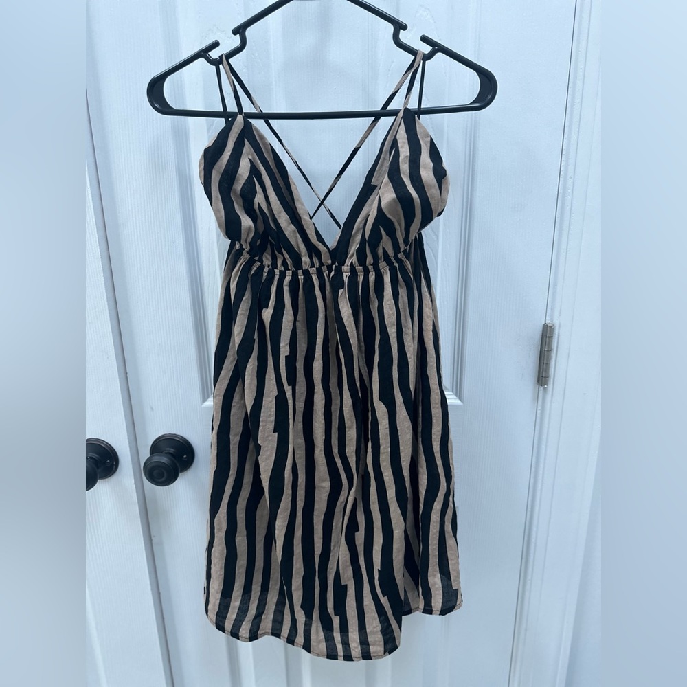 Stylish Black and Tan Striped Dress